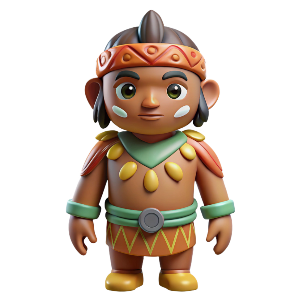 elegant abstract Professional render, hyper-specific, isolated cutout of a tribal clay figurine, stylized human form, painted details with Transparent Background crisp png