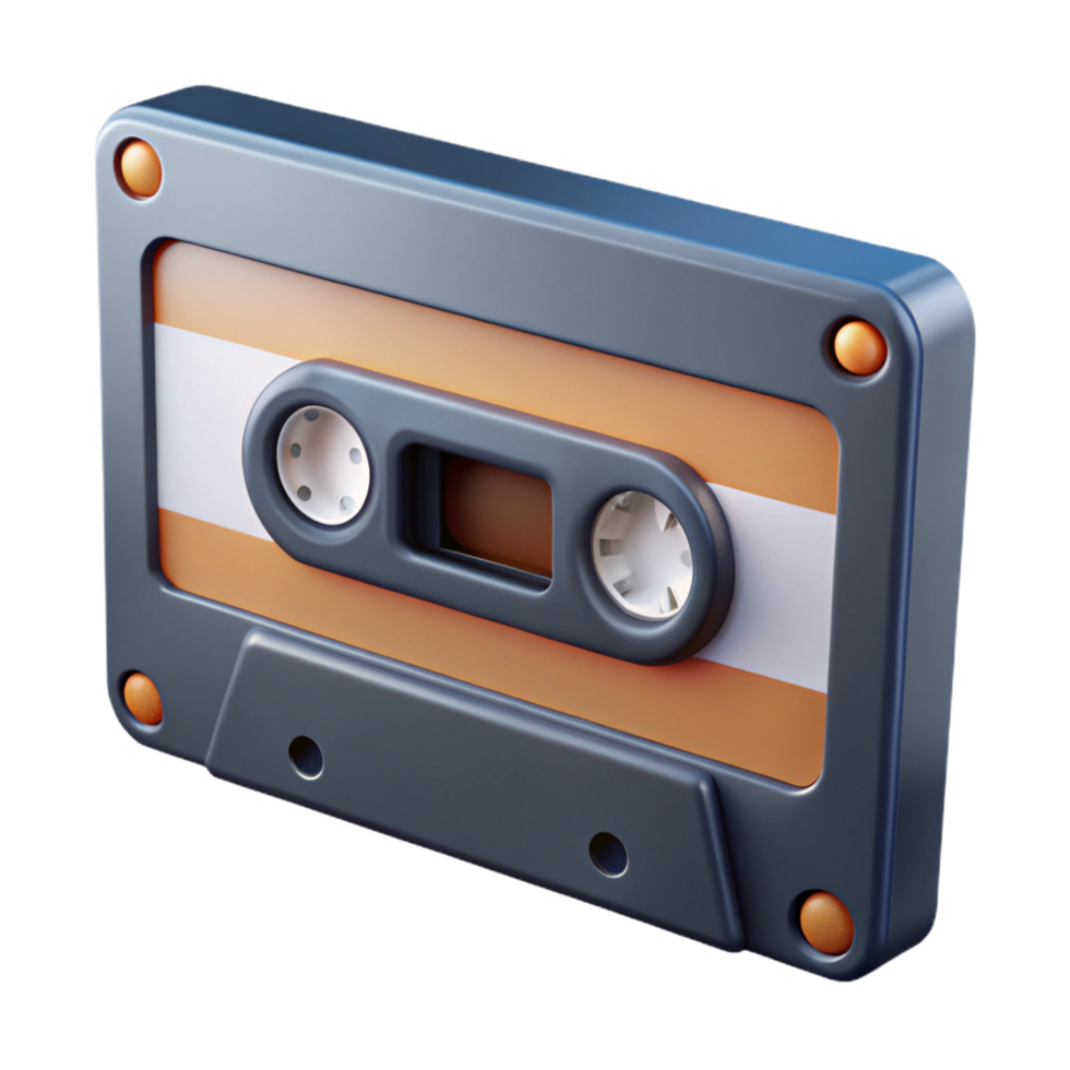 glorious contemporary Ultra-detailed photorealistic render of a single retro cassette tape with a worn label, isolated cutout with Transparent Background precision png