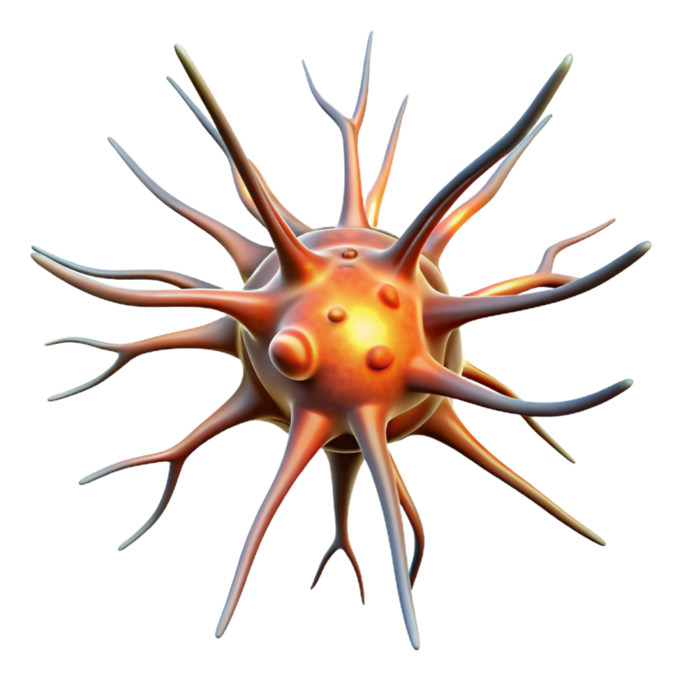 splendid rustic Isolated cutout, concept art style, single, hyper-detailed neuron, synapses firing, professional render with Transparent Background artisan png