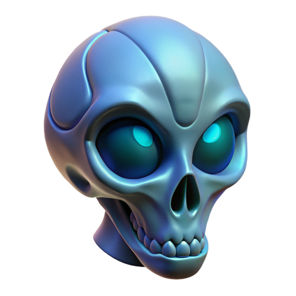 striking elegant Hyper-specific, isolated cutout, concept art style render of a single, alien skull, intricate bone structure, bioluminescent markings with Transparent Background perfect clarity png