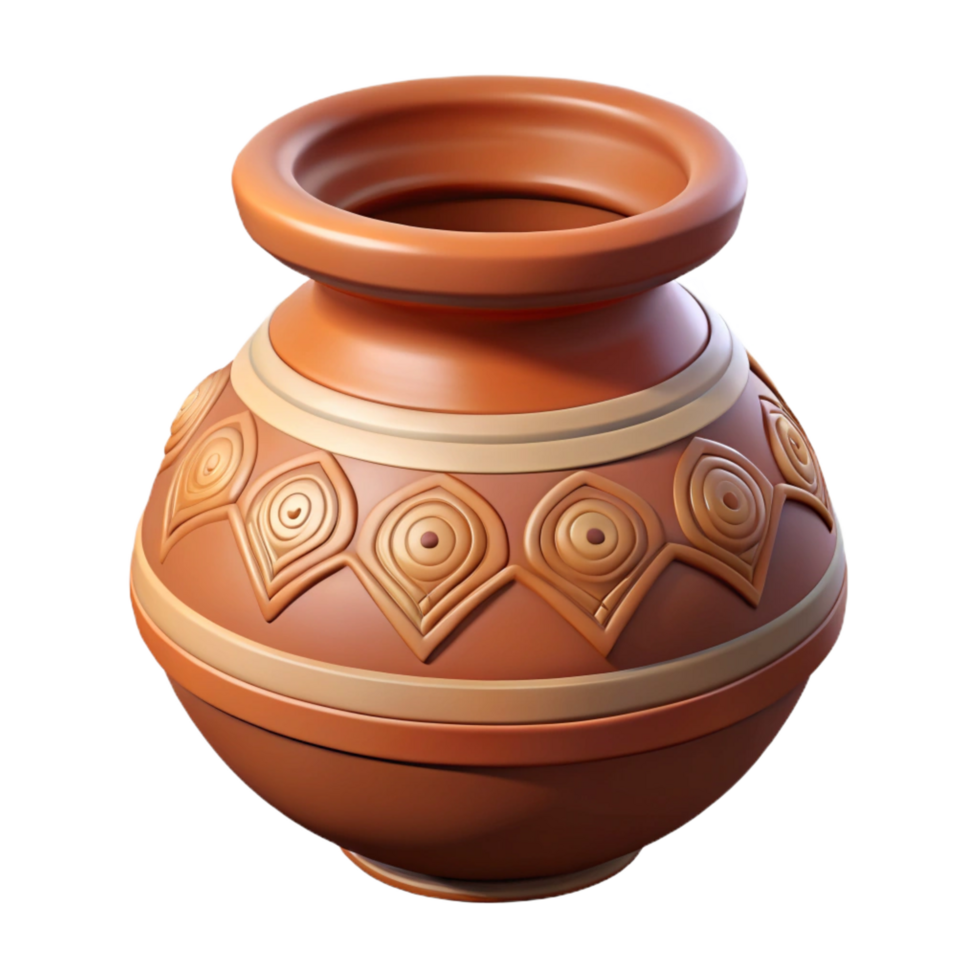 gorgeous elegant Hyper-specific, professional render of a clay tribal pot with intricate carvings and painted patterns with Transparent Background studio quality png