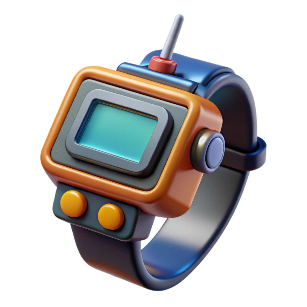exquisite playful industrial Ultra-detailed professional render of a retro-futuristic wrist communicator with an analog display and antenna, isolated cutout with Transparent Background handcrafted png