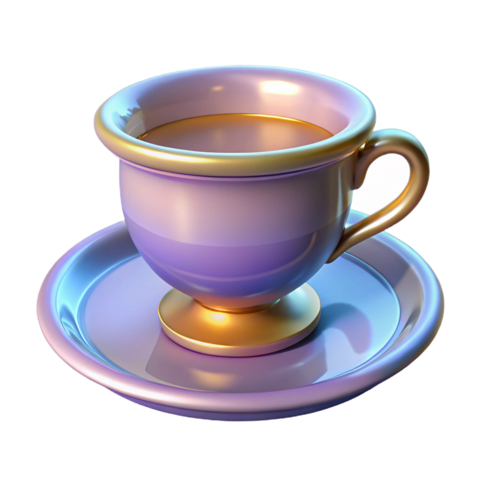 captivating acclaimed Hyper-specific, professional render of a vintage teacup and saucer with Transparent Background png