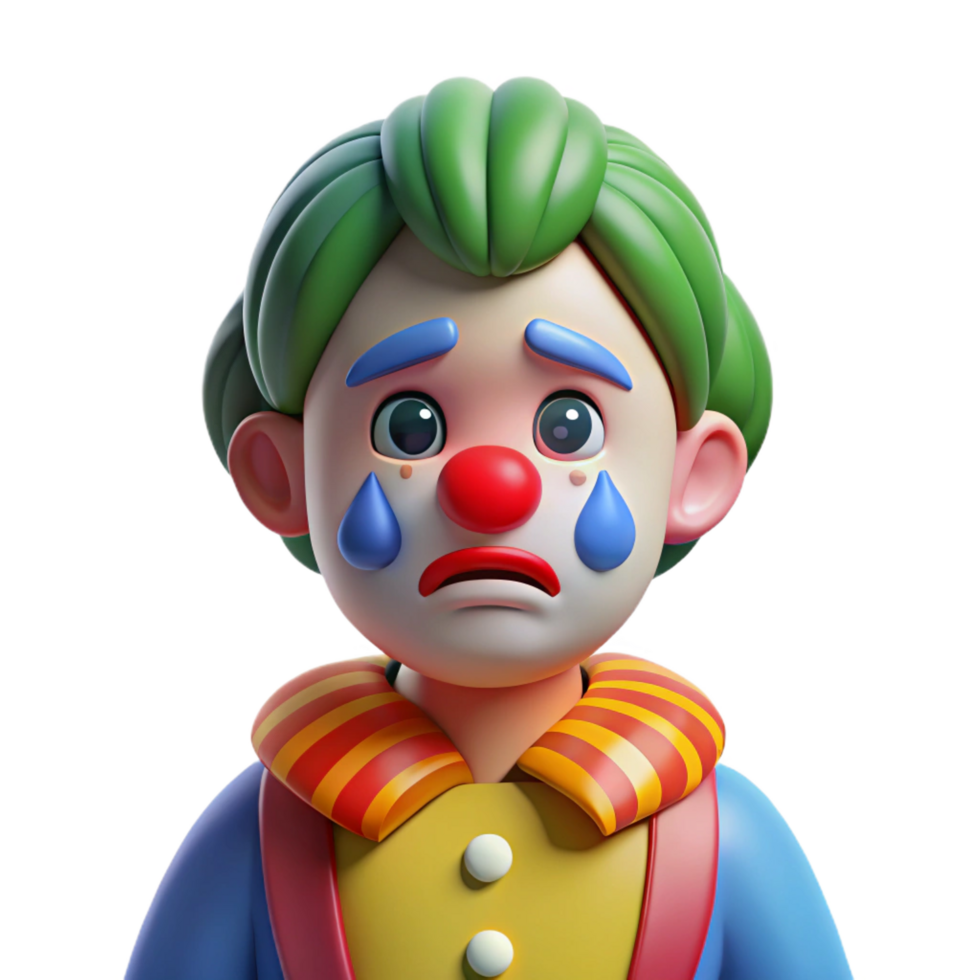 captivating calm minimalist Sad clown with colorful makeup, with Transparent Background luxury png