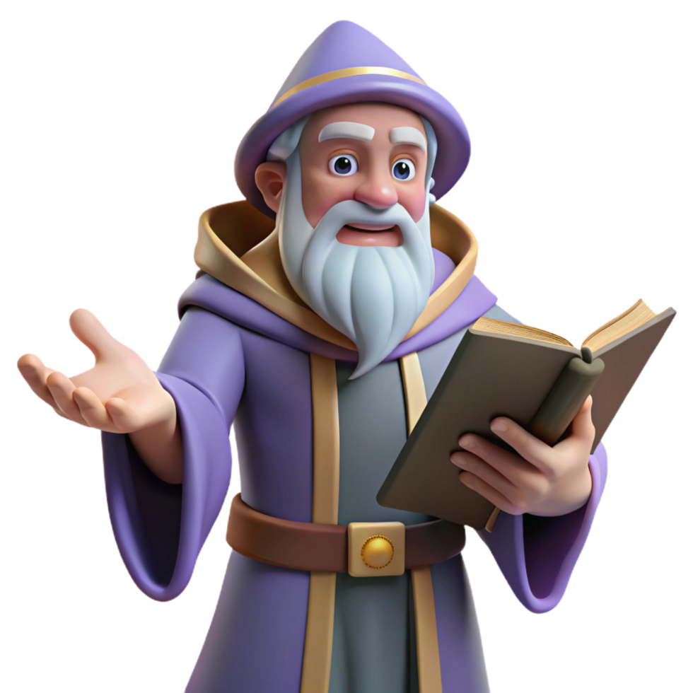 remarkable bohemian A wise old wizard, holding a spellbook with Transparent Background studio quality png