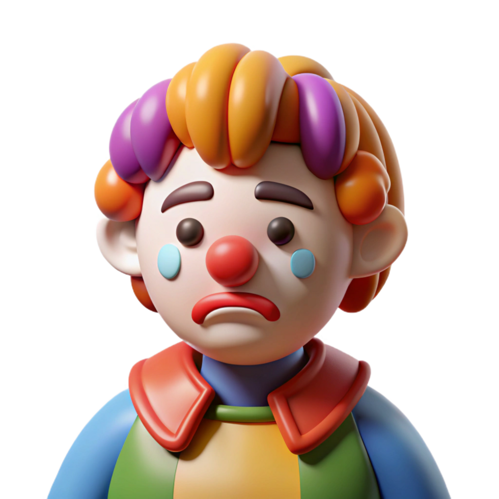 extraordinary calm modern Sad clown with colorful makeup, with Transparent Background museum quality png