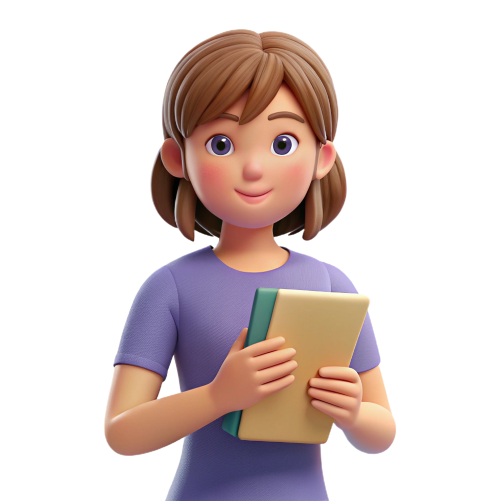 majestic distinctive Thoughtful young girl holding a book, with Transparent Background png