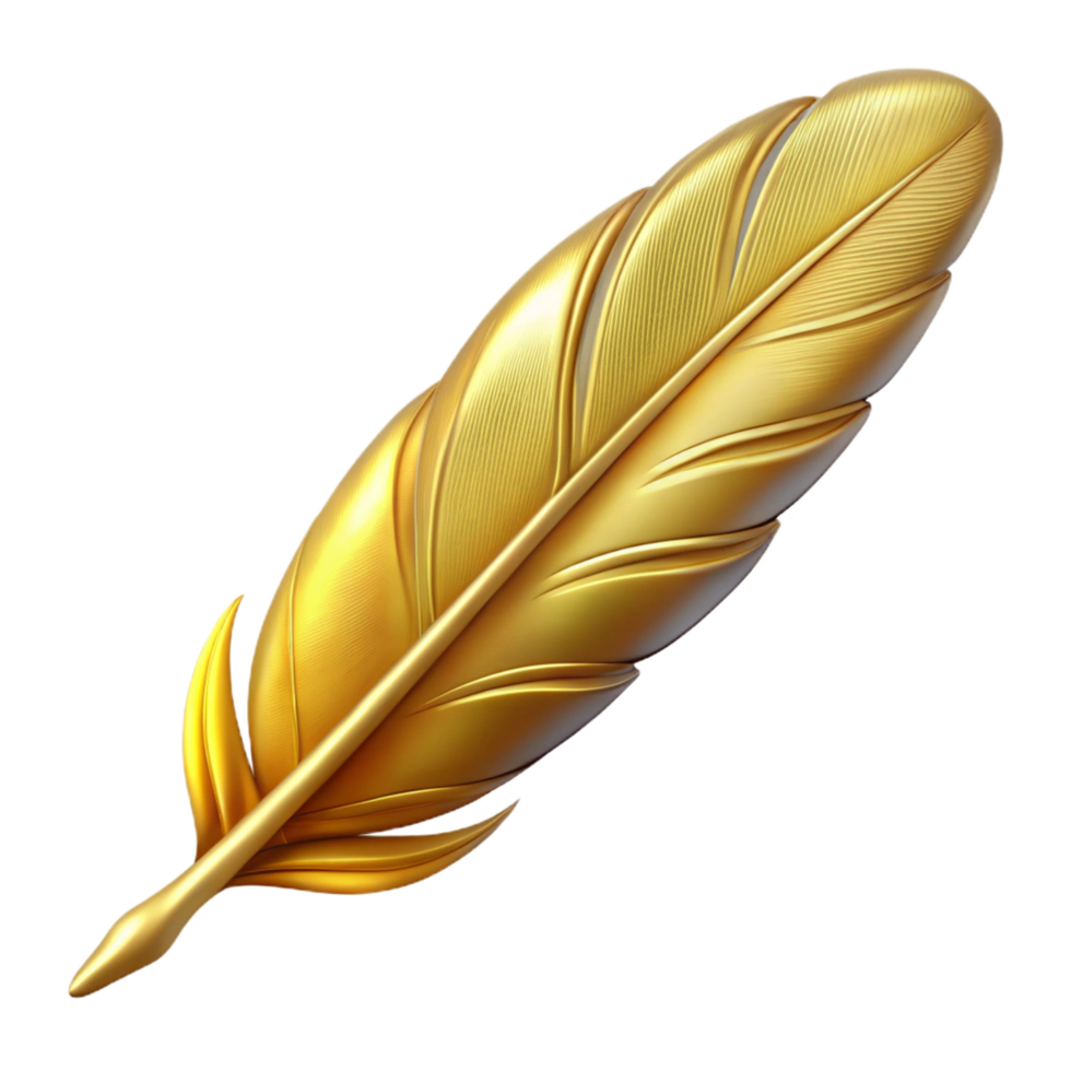 distinctive tropical Concept art style, isolated cutout of a single Griffin feather, golden and shimmering with Transparent Background high quality png