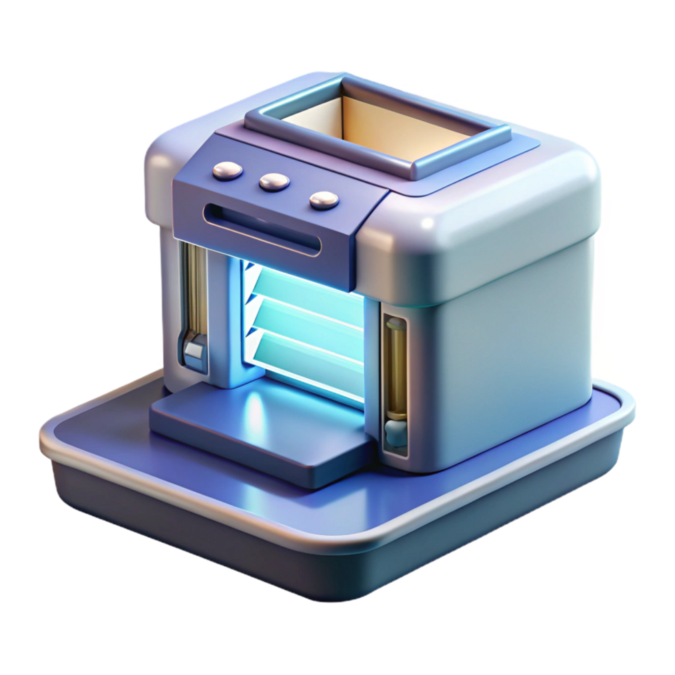 enchanting timeless Photorealistic, ultra-detailed render of a single isolated cutout, DNA sequencing machine with illuminated display, hyper-specific, with Transparent Background png