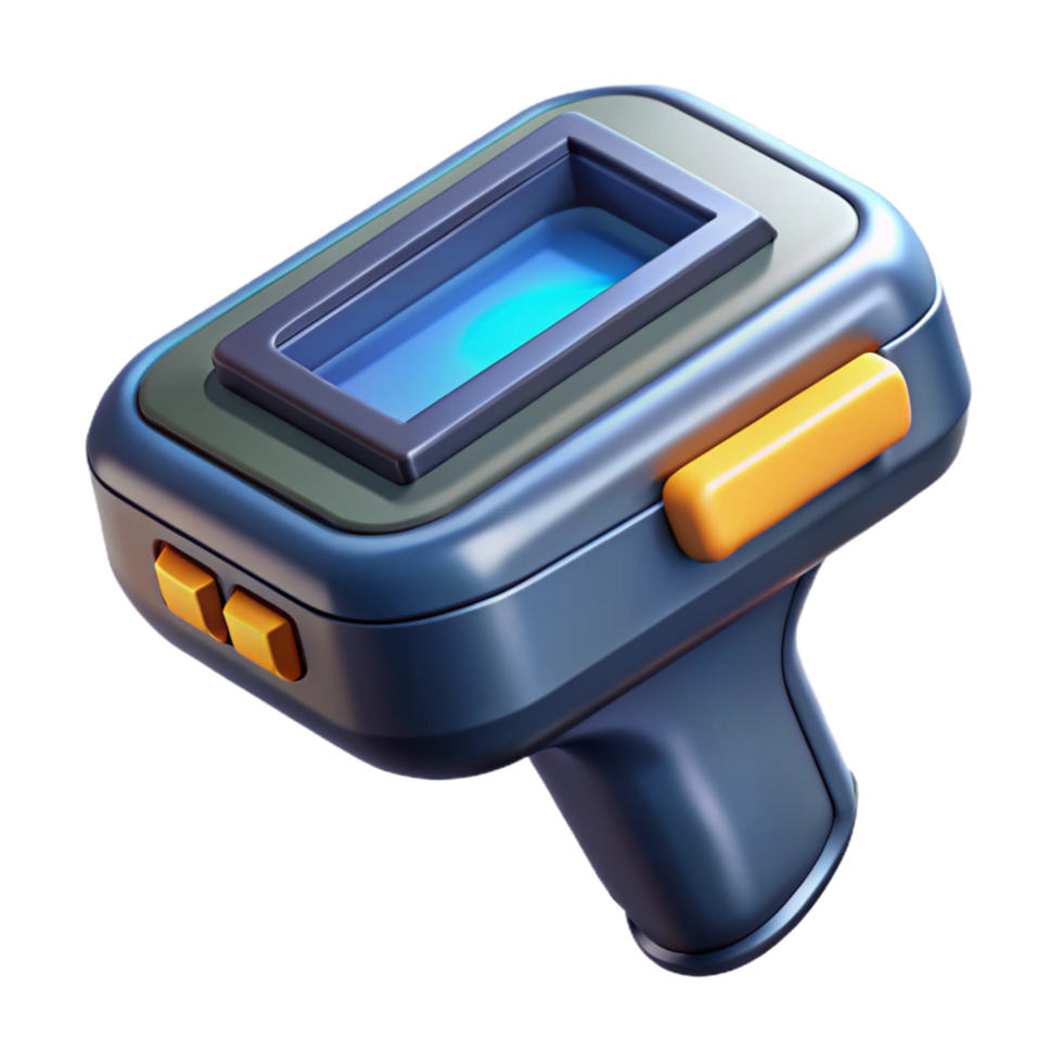 elegant bold vintage Photorealistic, ultra-detailed, professional render, isolated cutout of a futuristic, handheld scanner device with a small display with Transparent Background original png