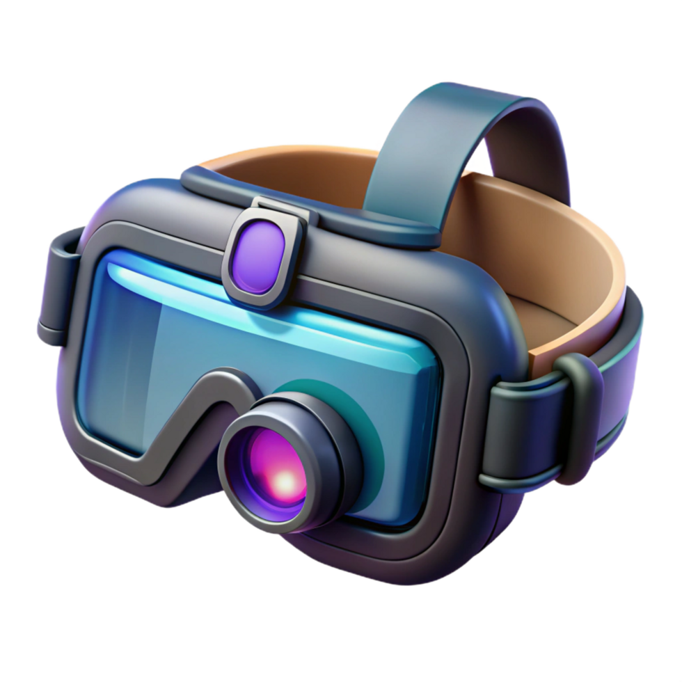 energetic fascinating Cyberpunk goggles with HUD display and integrated camera with Transparent Background 8K png