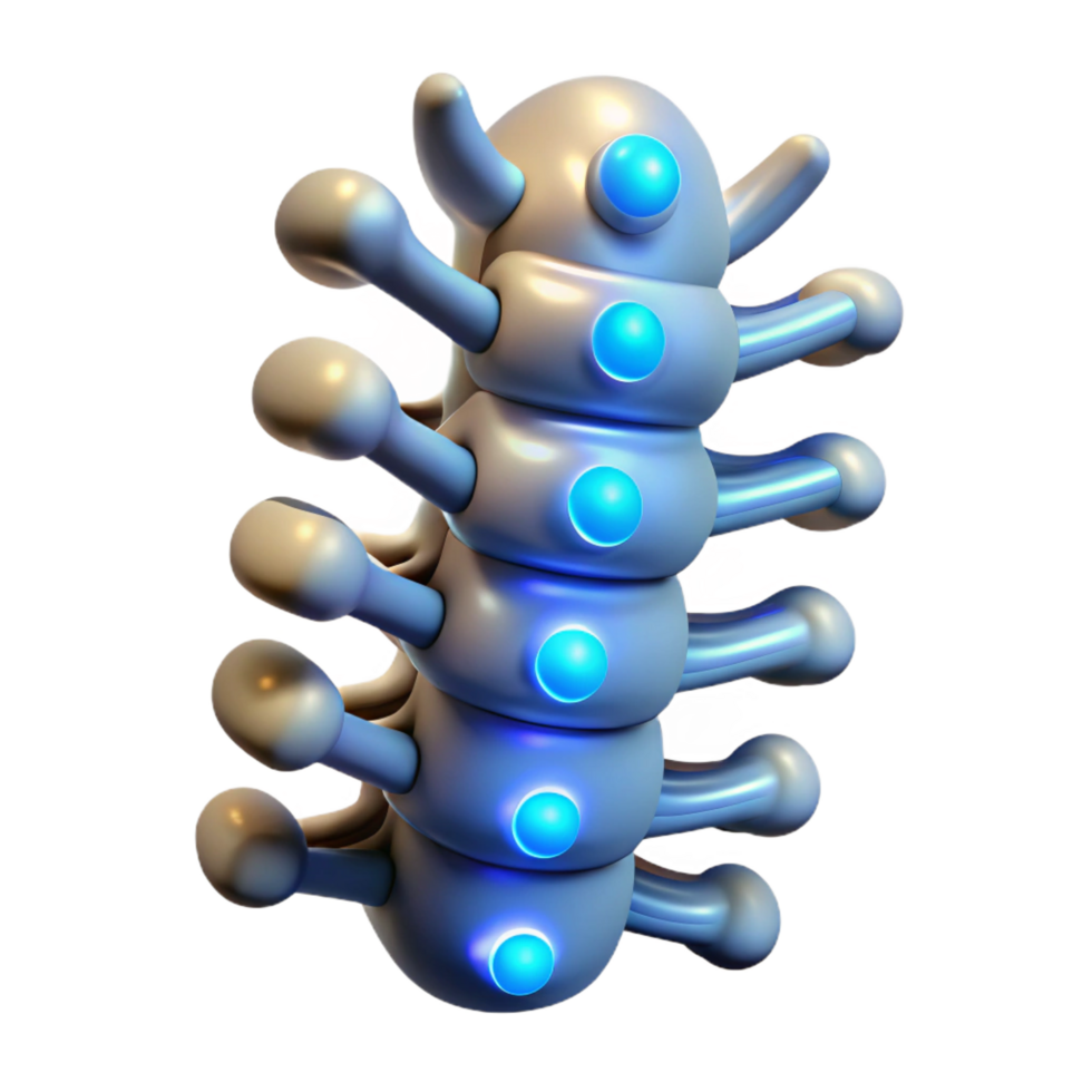 mysterious captivating Cybernetic spine with glowing nodes with Transparent Background sharp png