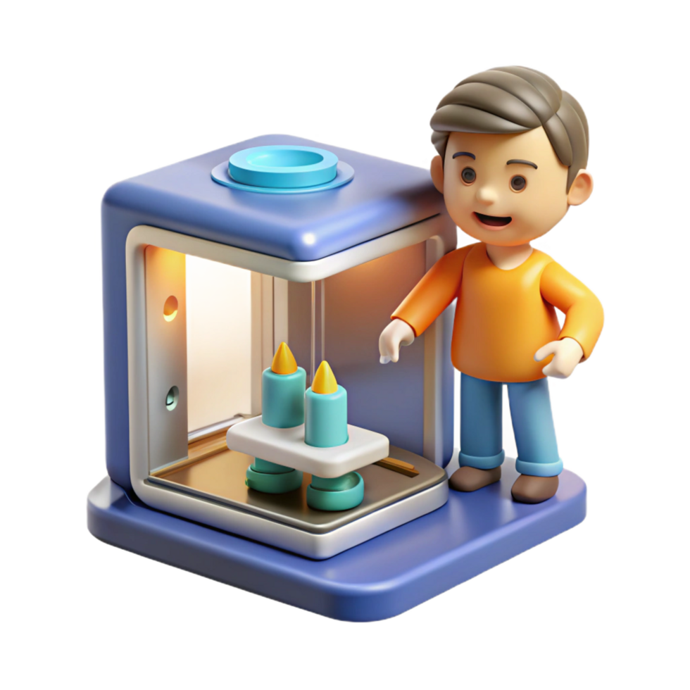 dynamic enchanting D printer printing a miniature figurine with Transparent Background expertly shot png