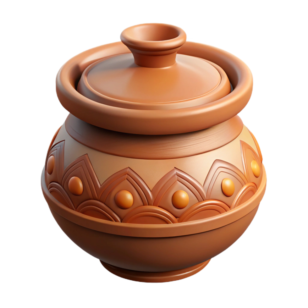 glorious elegant Isolated cutout hyper-specific concept art style professional render of a tribal woman's clay cooking pot decorated with incised patterns with Transparent Background elite png