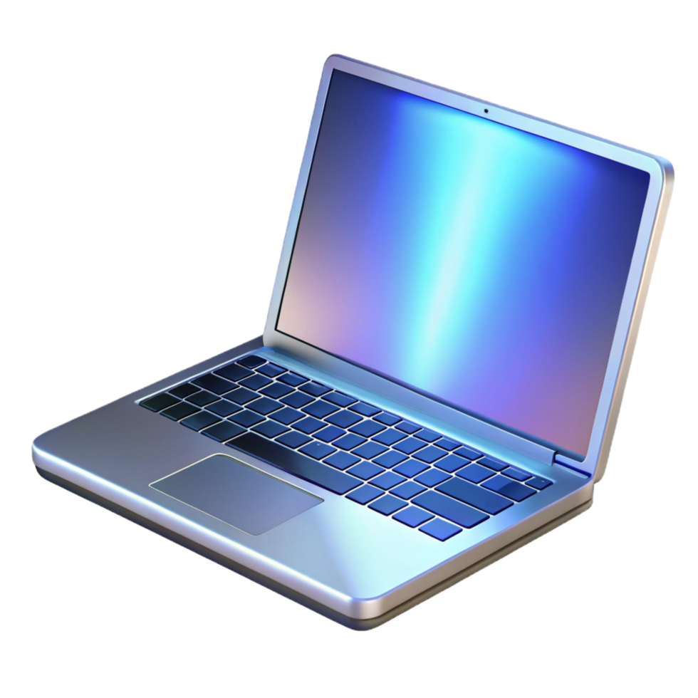 wonderful distinguished A sleek silver laptop with keyboard illuminated with Transparent Background png