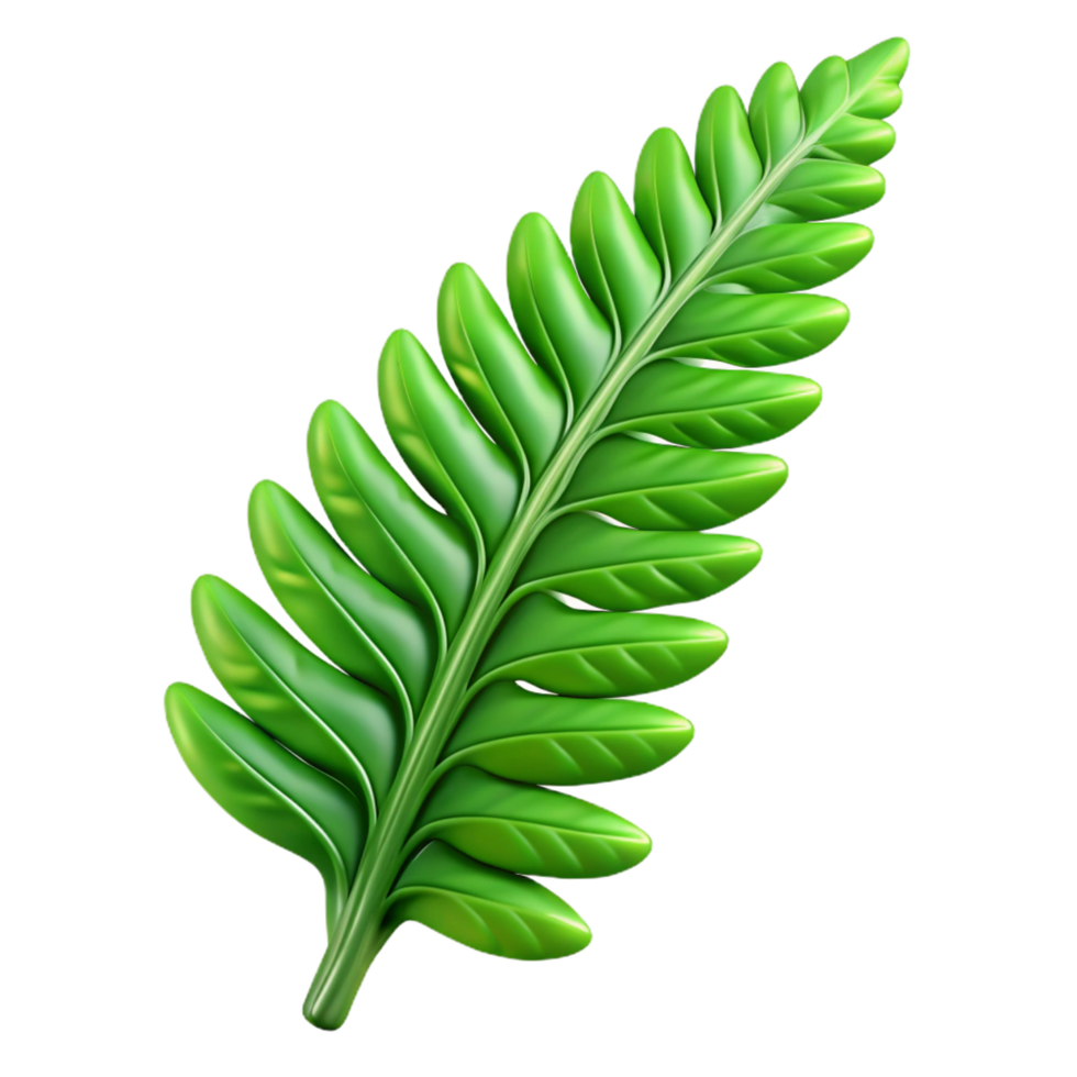 distinctive minimalist Isolated cutout of a concept art style hyper-specific fern frond, delicate, intricate details, green, with Transparent Background fine detail png