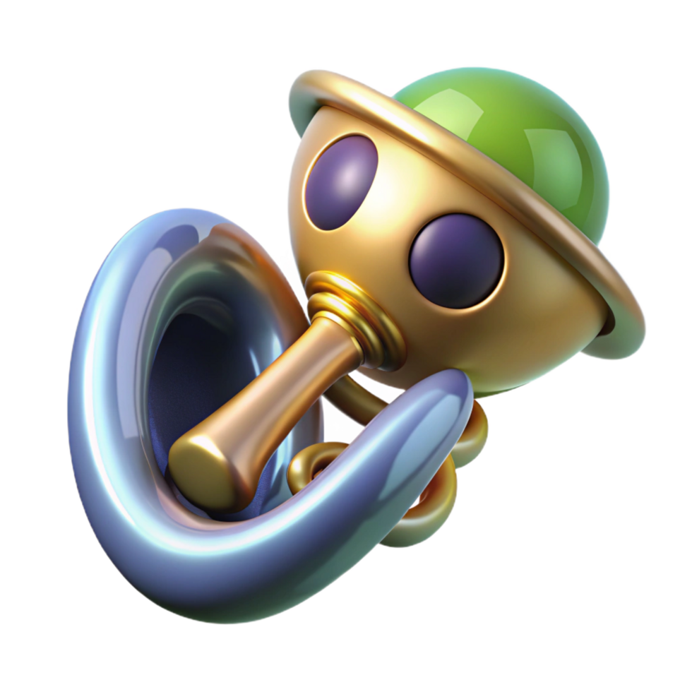 radiant futuristic Concept art style, hyper-specific, isolated cutout, professional render of a single, alien musical instrument with Transparent Background impeccable png