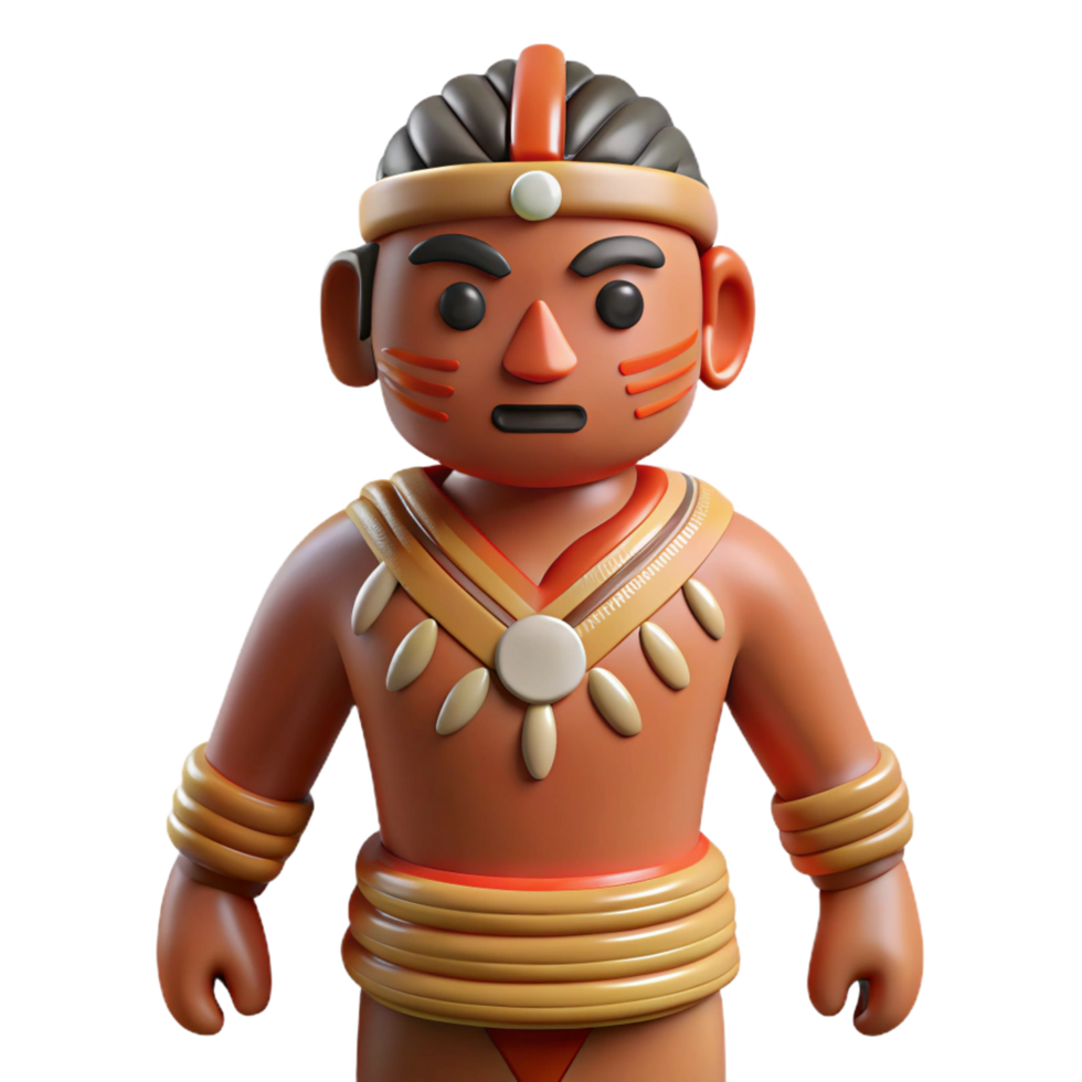 playful picturesque Professional render, hyper-specific, isolated cutout of a tribal clay figurine, stylized human form, painted details with Transparent Background 8K png