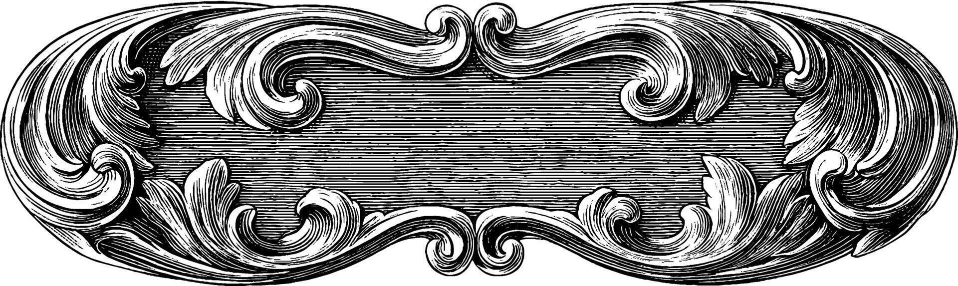 Ornamental banner with engraved floral design for decorative use. vector