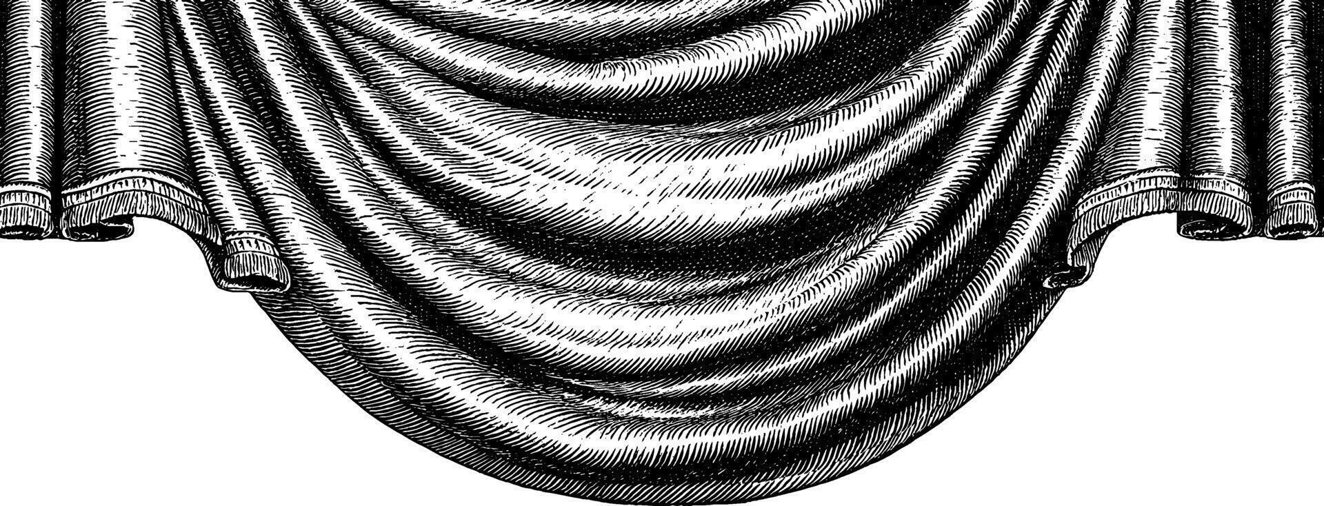 Vintage engraved illustration of draped curtains for interior design and art decor. vector