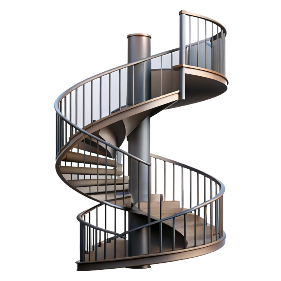 remarkable avant-garde Photorealistic, ultra-detailed, isolated cutout of a single, spiral staircase, wrought iron with Transparent Background precision png