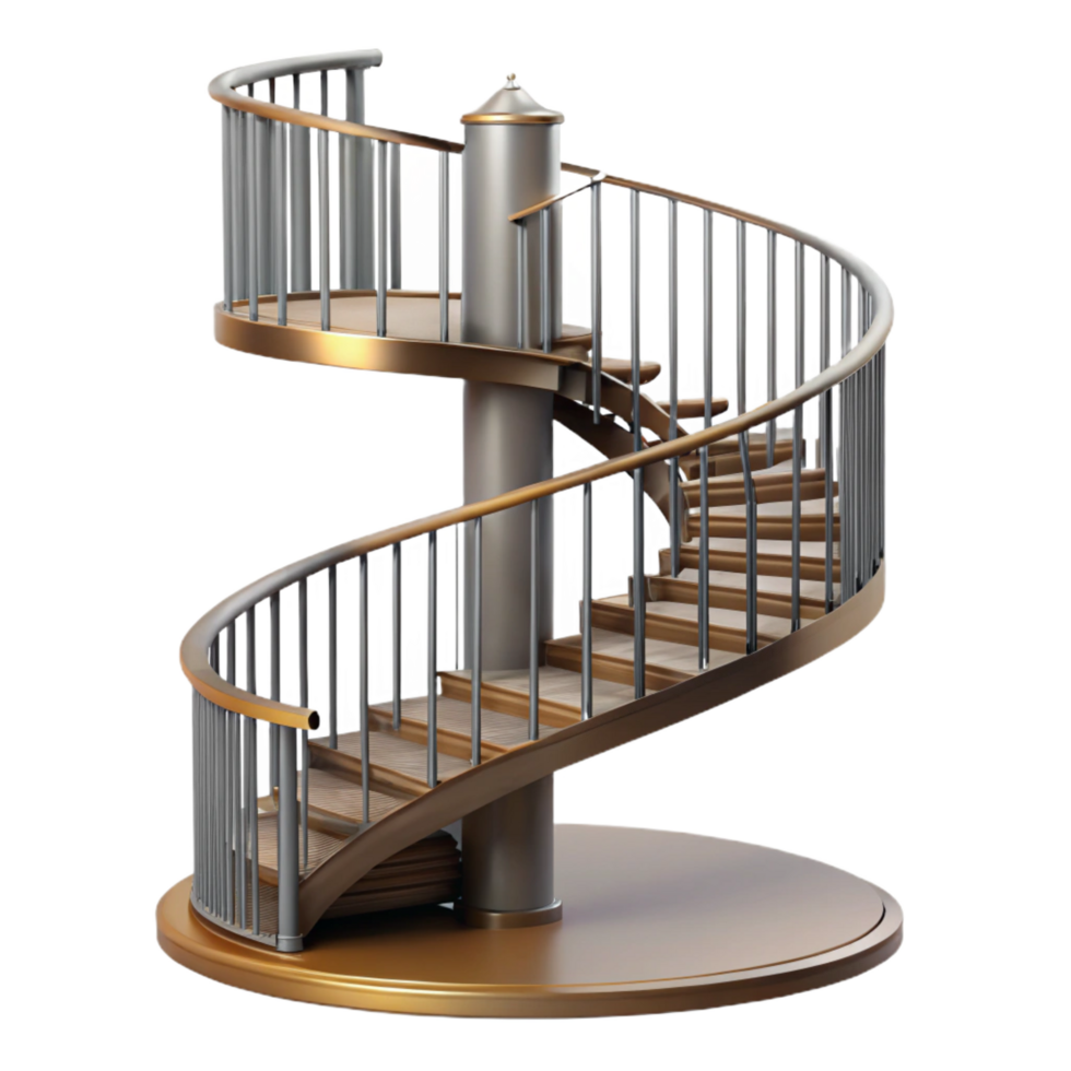 picturesque rustic Spiral staircase wrought iron railing, with Transparent Background luxury png