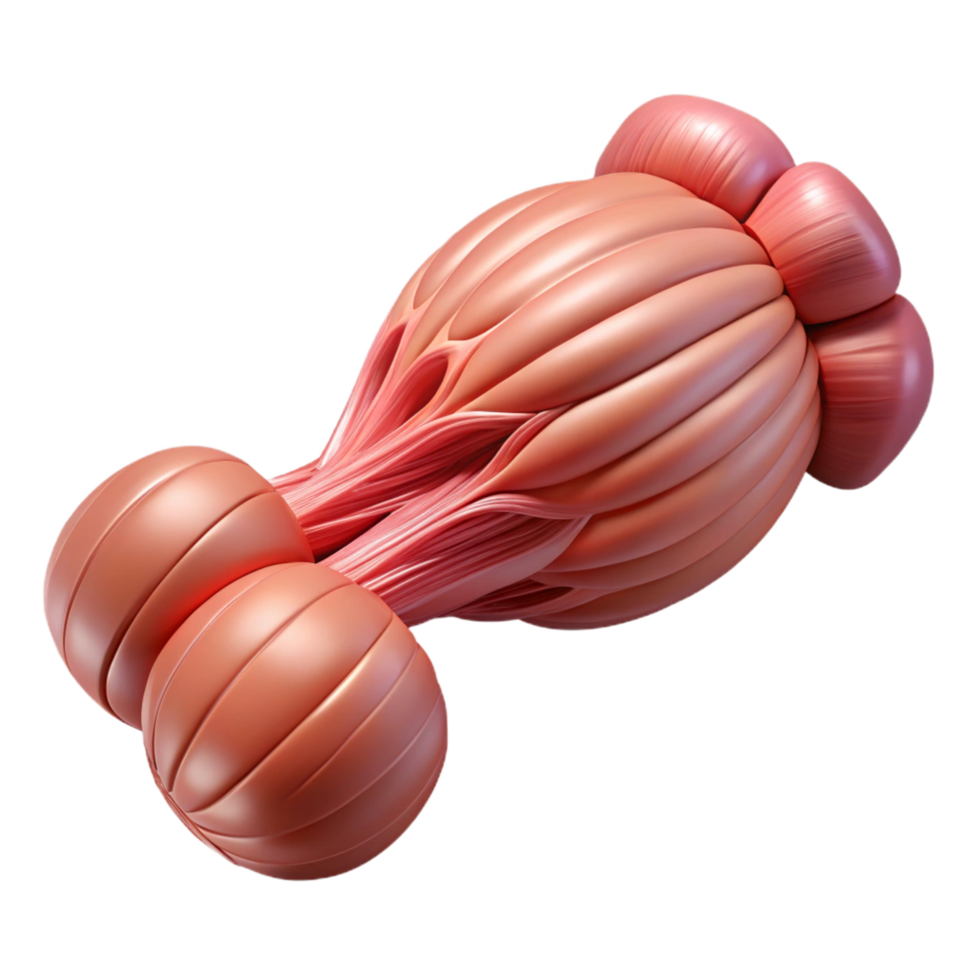 beautiful rustic Photorealistic, ultra-detailed render of a single biomechanical muscle fiber with integrated contractile actuators, isolated cutout with Transparent Background premium png