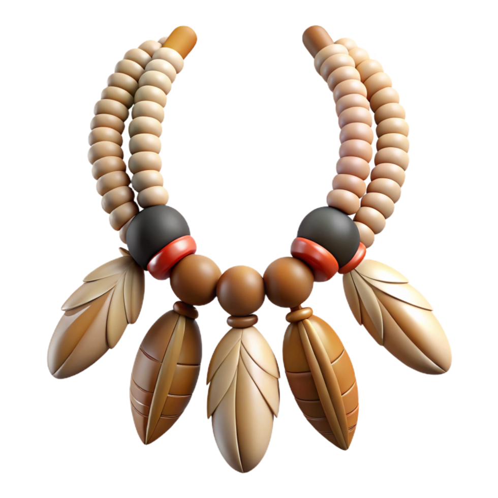 splendid iconic Photorealistic, ultra-detailed isolated cutout of a tribal necklace made of bone beads and eagle feathers with Transparent Background png