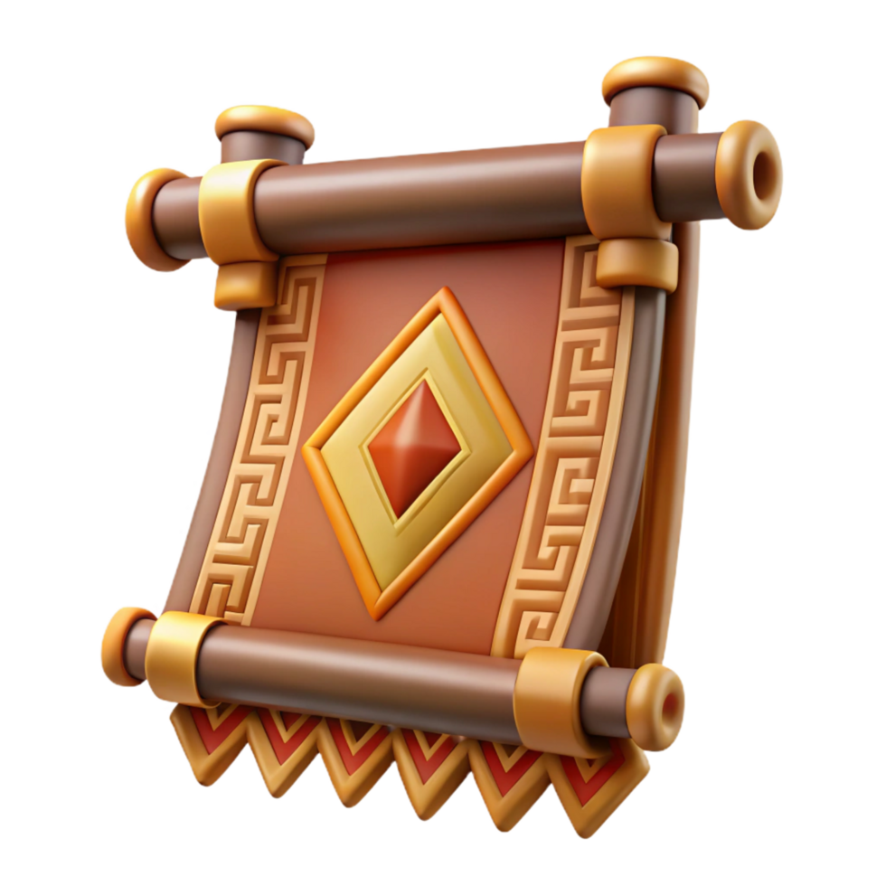 impressive urban Concept art style, isolated cutout of a single tribal woven tapestry with a complex narrative scene depicted in abstract patterns with Transparent Background top-tier png