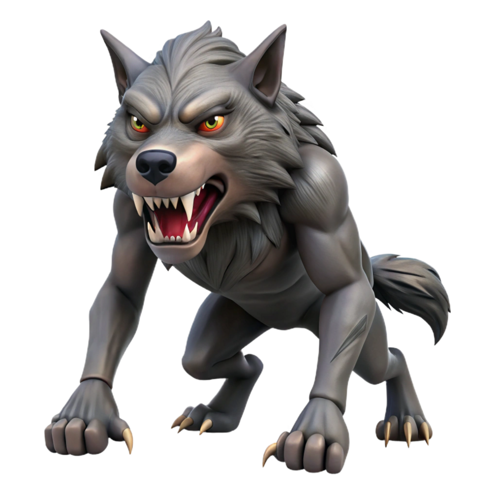 rare organic A snarling werewolf, sharp claws, fur bristling with Transparent Background expertly shot png