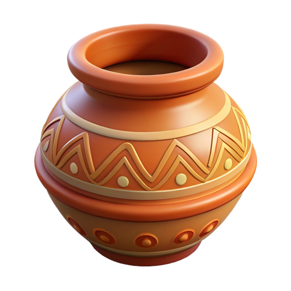 fascinating timeless Hyper-specific, professional render of a clay tribal pot with intricate carvings and painted patterns with Transparent Background png