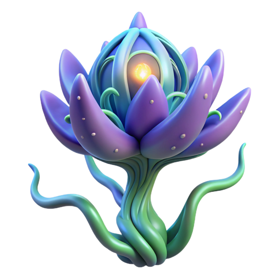 joyful dazzling Isolated cutout, concept art style, ultra-detailed rendering of a single, sentient cosmic plant, with glowing tendrils with Transparent Background detailed png