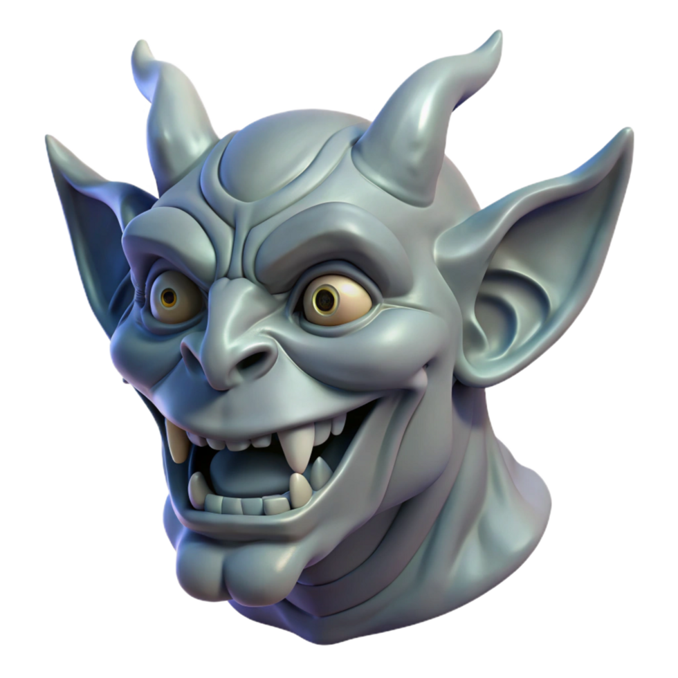 spectacular gothic Professional render of a hyper-specific, isolated, Art Deco style gargoyle head made of cast stone with Transparent Background original png