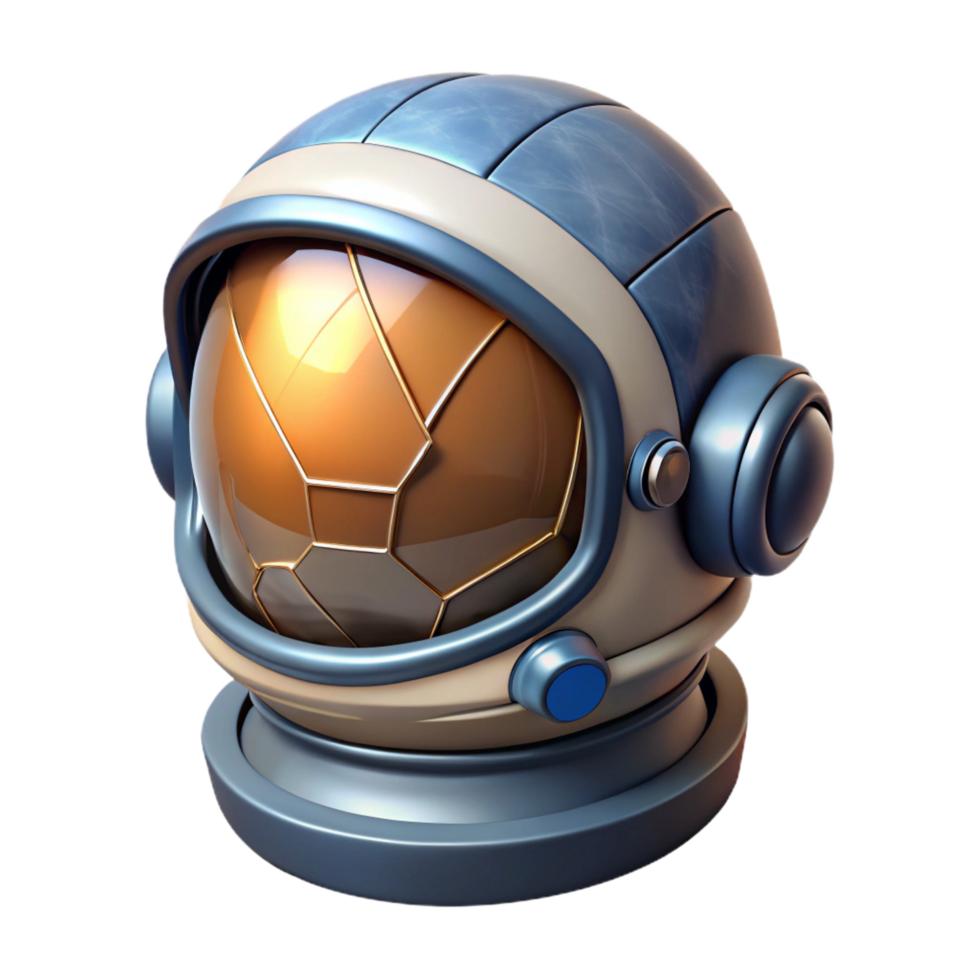 sumptuous urban Hyper-specific, professional render, isolated cutout of a single, futuristic, space explorer helmet with a cracked visor with Transparent Background museum quality png