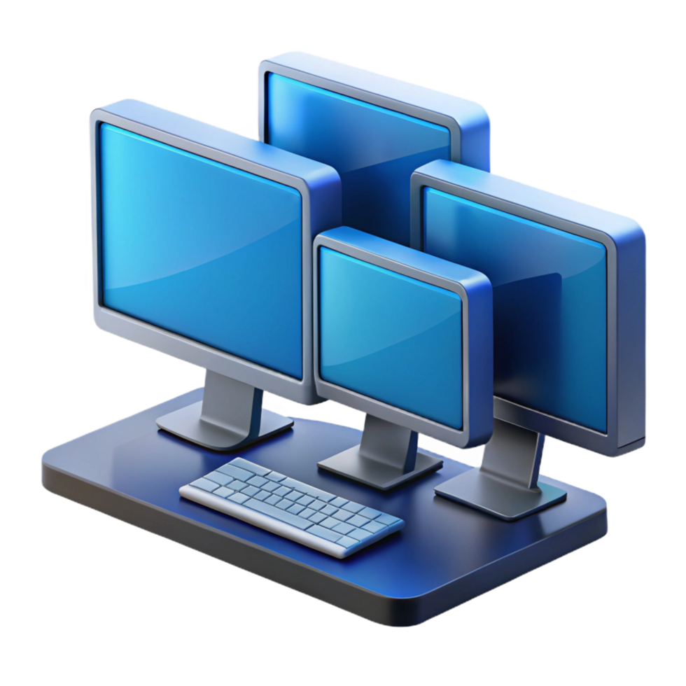 striking ethereal impressionist Desktop computer with multiple monitors, with Transparent Background handcrafted png