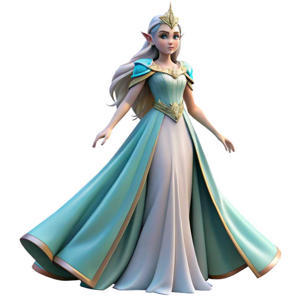 notable surreal A beautiful elven princess, wearing a flowing gown with Transparent Background high quality png