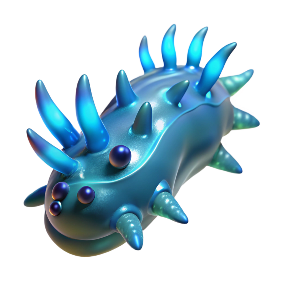 enchanting bold impressionist Concept art style, isolated cutout of a bioluminescent, crystalline space slug, exhibiting intricate bio-mechanical details with Transparent Background fine detail png