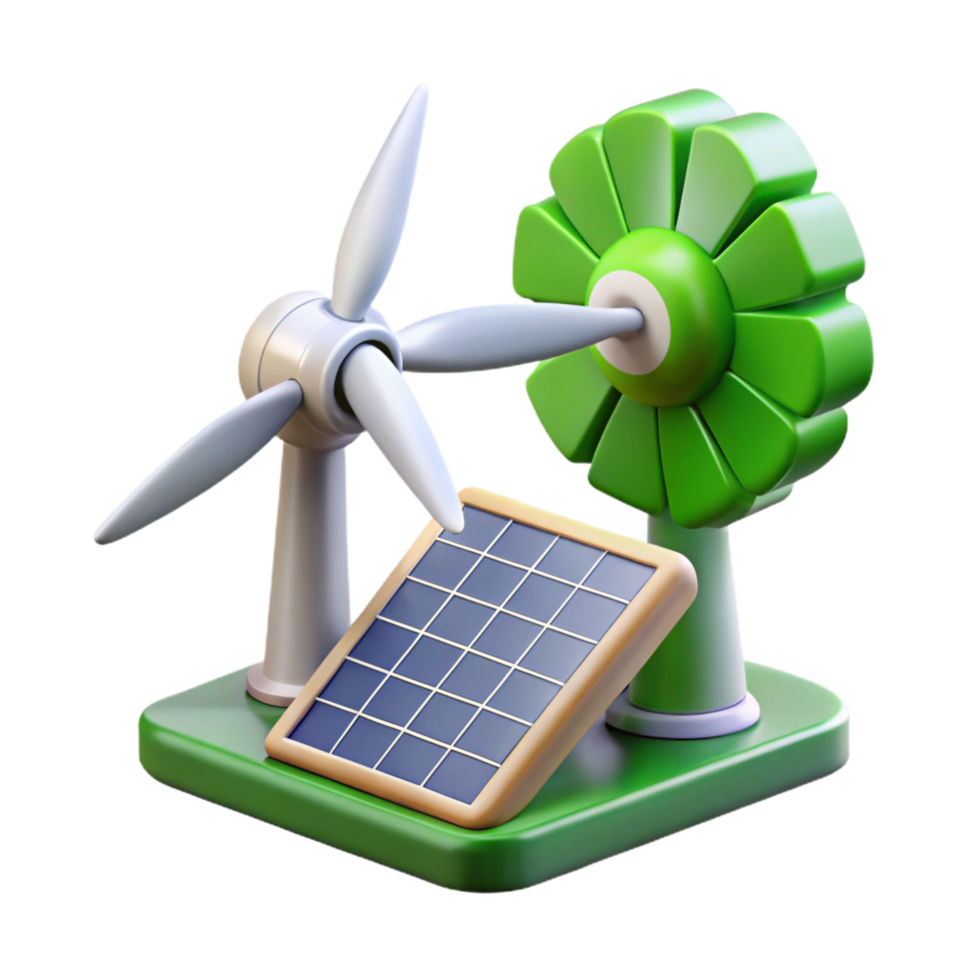 hypnotic notable Renewable energy solar panel and wind turbine icon, with Transparent Background png