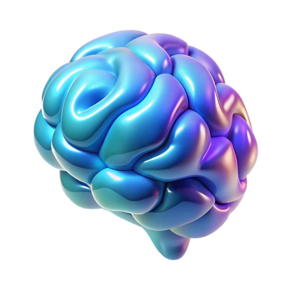 vibrant unparalleled Hyper-specific concept art style render of a holographic projection of a human brain, rotating slowly, isolated cutout with Transparent Background png