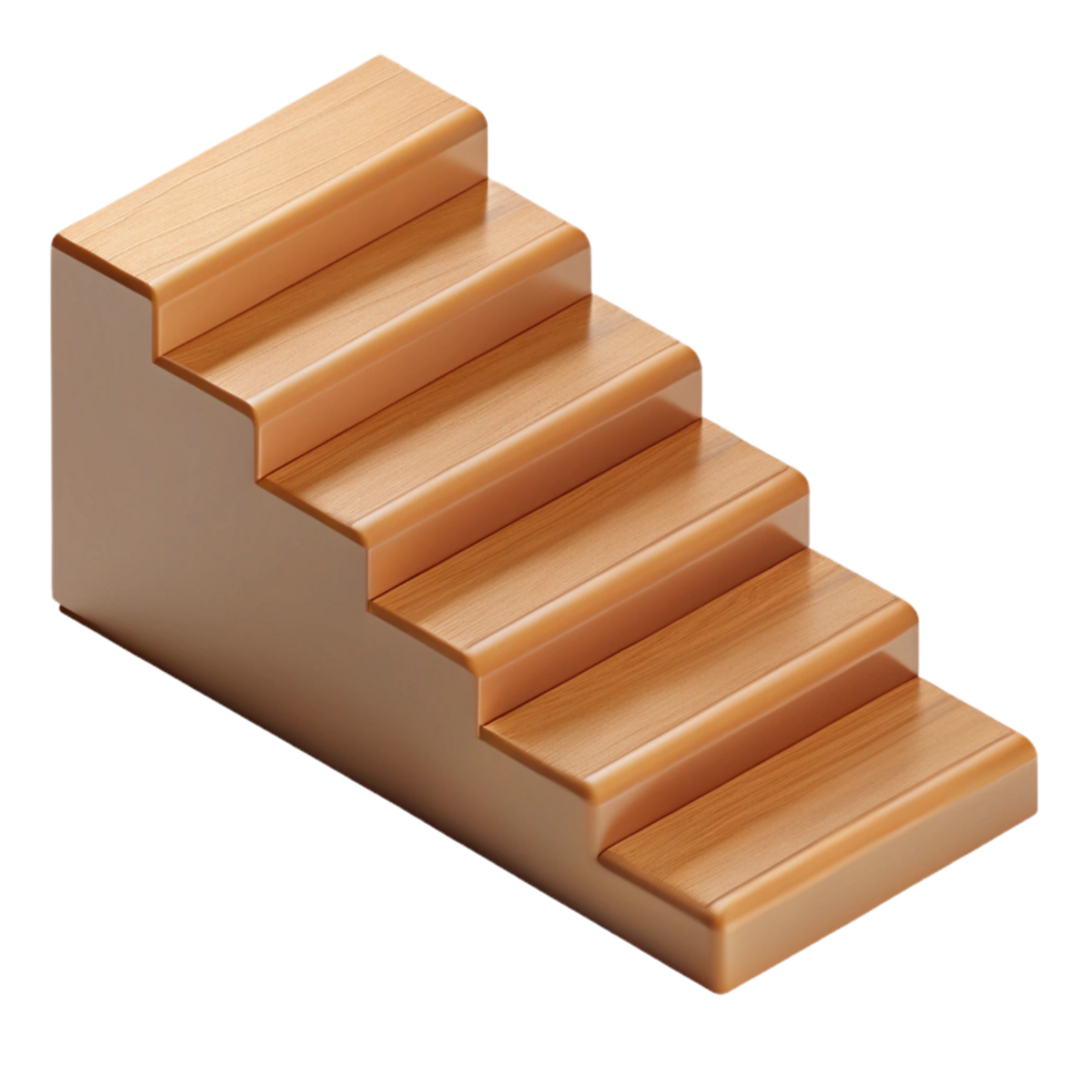 signature modern Hyper-specific, professional render of a single, floating staircase step, wood with Transparent Background high quality png