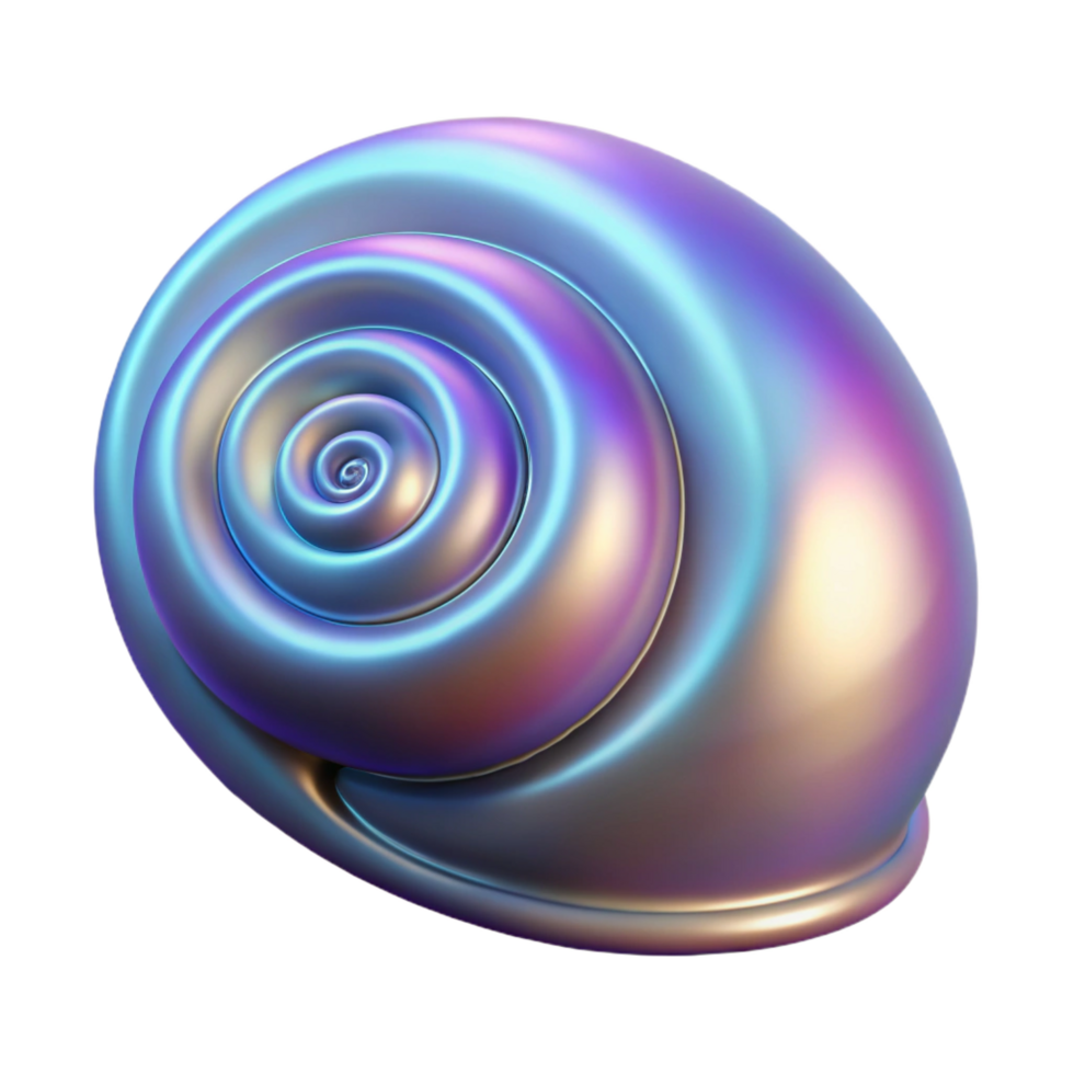 reflective beautiful Concept art style, isolated cutout of a single, polished seashell with spiral pattern and iridescent sheen with Transparent Background crisp png