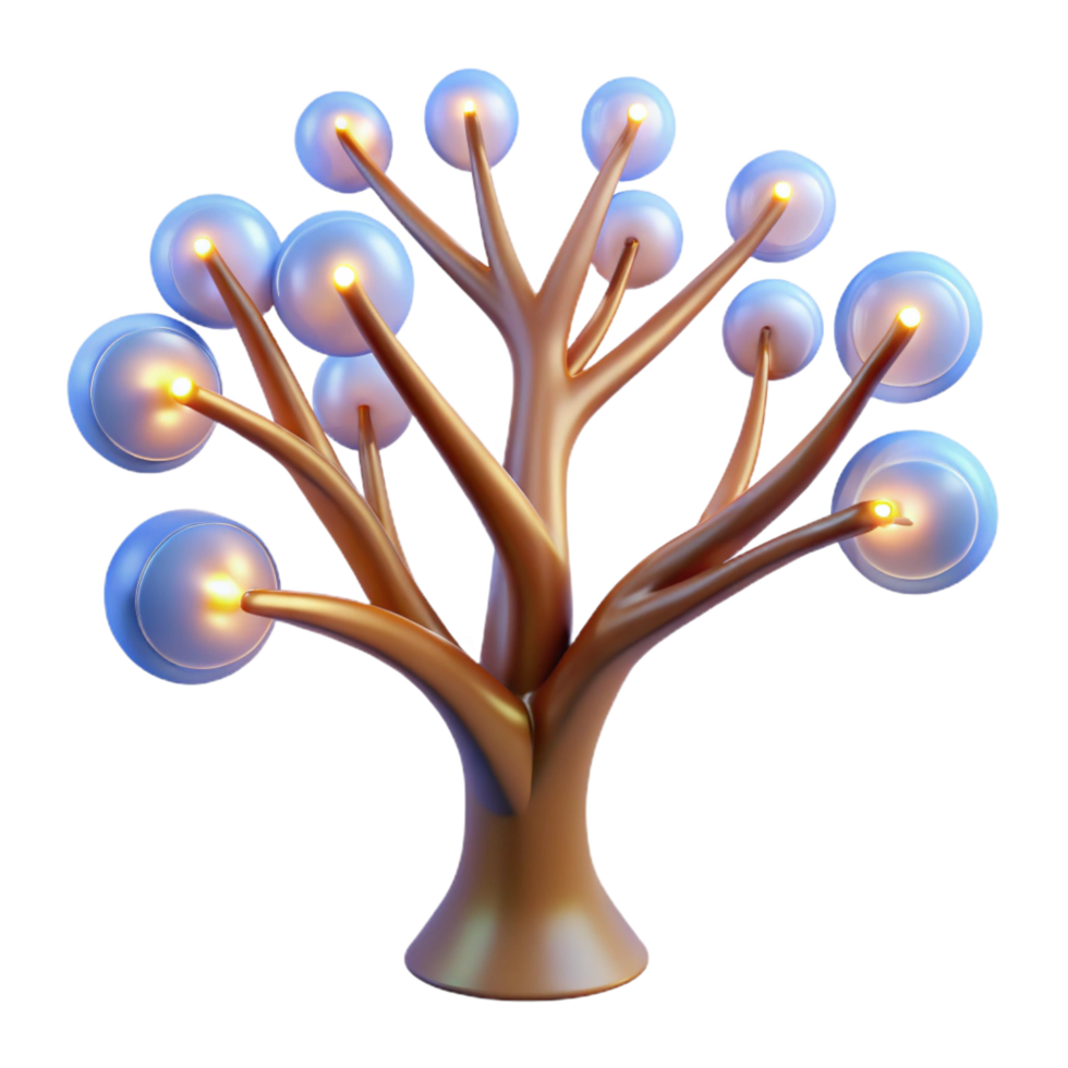 exquisite contemporary A stylized, abstract tree with branches of light, with Transparent Background perfect clarity png