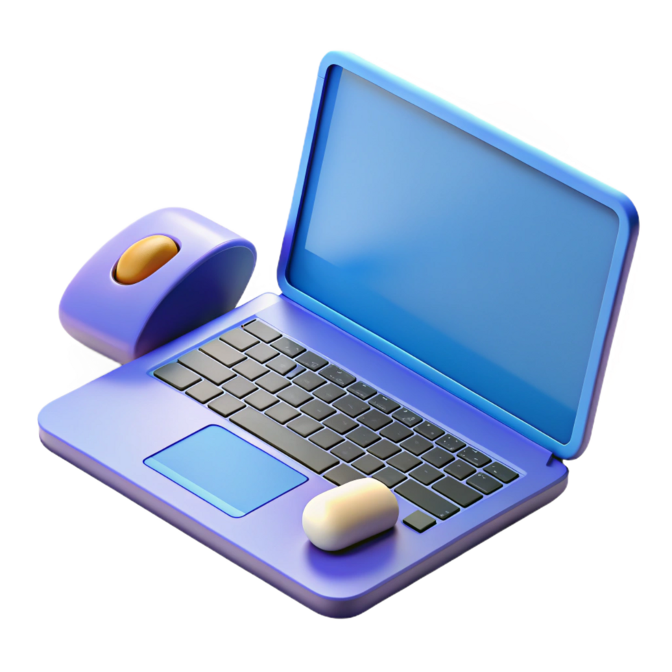 exceptional modern Laptop computer with external keyboard and mouse, with Transparent Background expertly shot png