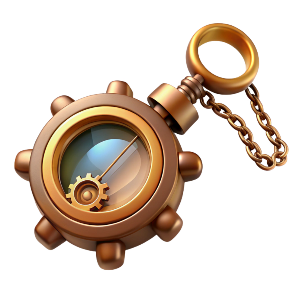 coveted abstract Steampunk monocle with a gear-shaped frame and a thin chain with Transparent Background flawless png