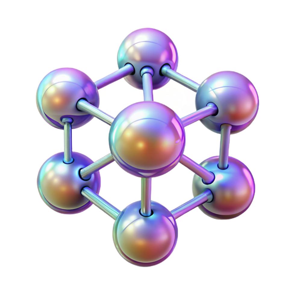 hypnotic remarkable Concept art style, isolated cutout of a holographic representation of a molecule, highly detailed, hyper-specific with Transparent Background png