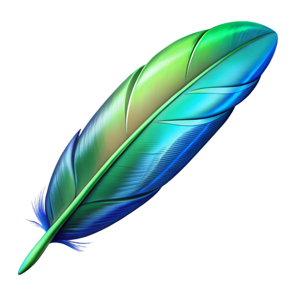 serene bold urban Hyper-specific, professional render of a single, delicate hummingbird feather, iridescent green and blue with Transparent Background precision png