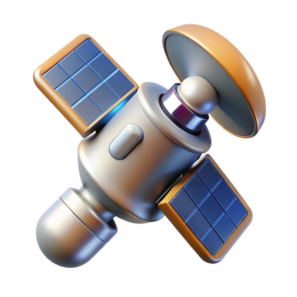celebrated elegant Photorealistic, ultra-detailed, professional render of a hyper-specific, isolated cutout of a single, fragmented, artificial satellite with Transparent Background expertly shot png