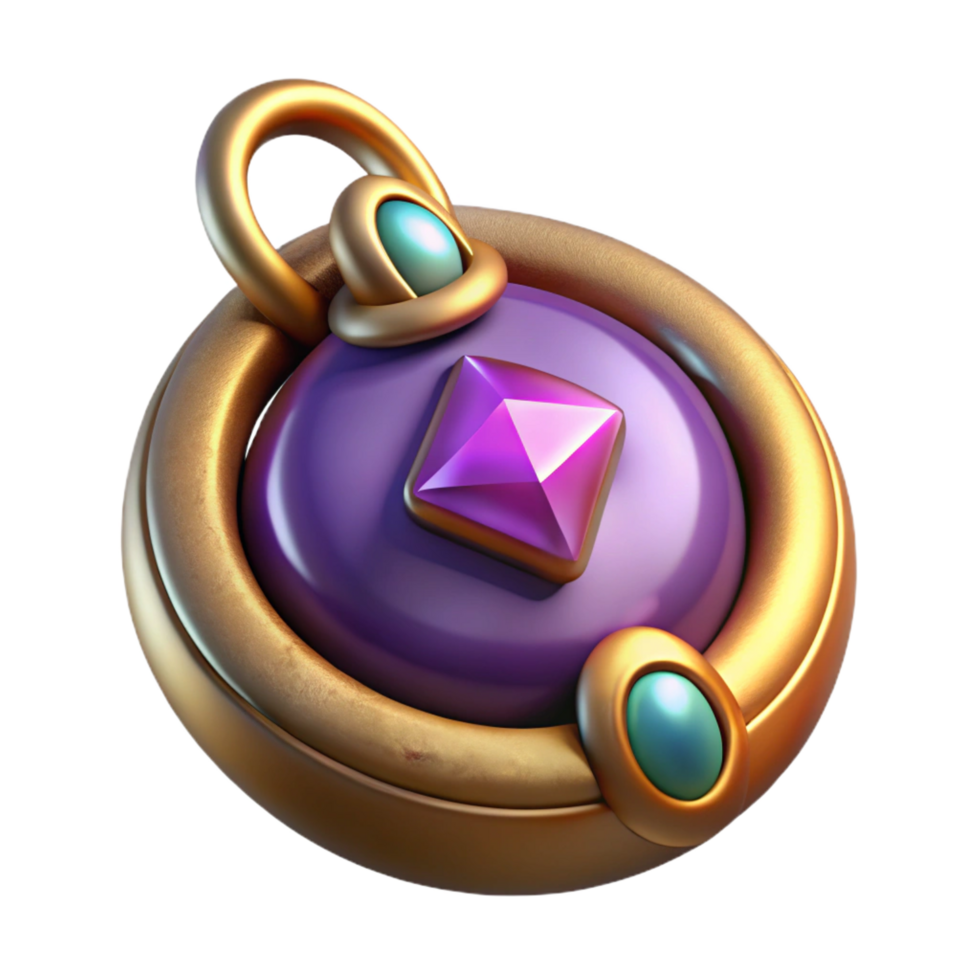 exquisite celebrated A mystical amulet, with a glowing gem embedded in it with Transparent Background png