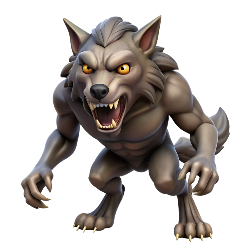 dynamic alluring A snarling werewolf, sharp claws, fur bristling with Transparent Background high resolution png