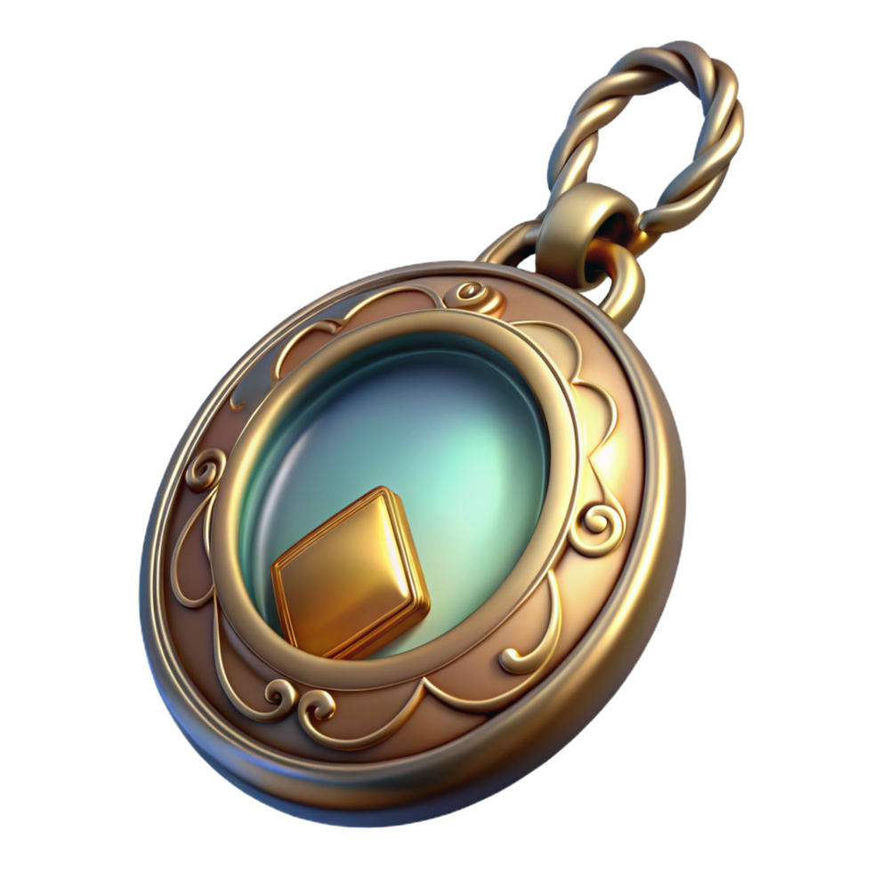 enchanting exceptional Professional render, isolated cutout, ultra-detailed, photorealistic vintage locket with picture with Transparent Background png